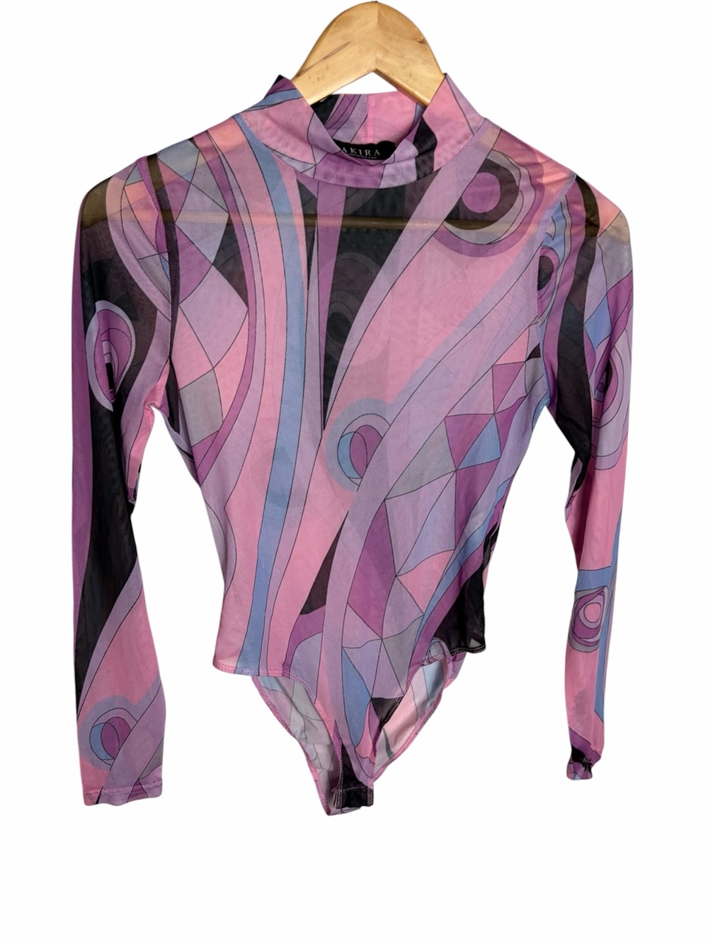Akira pastel pink abstract geometric mesh sheer bodysuit size S